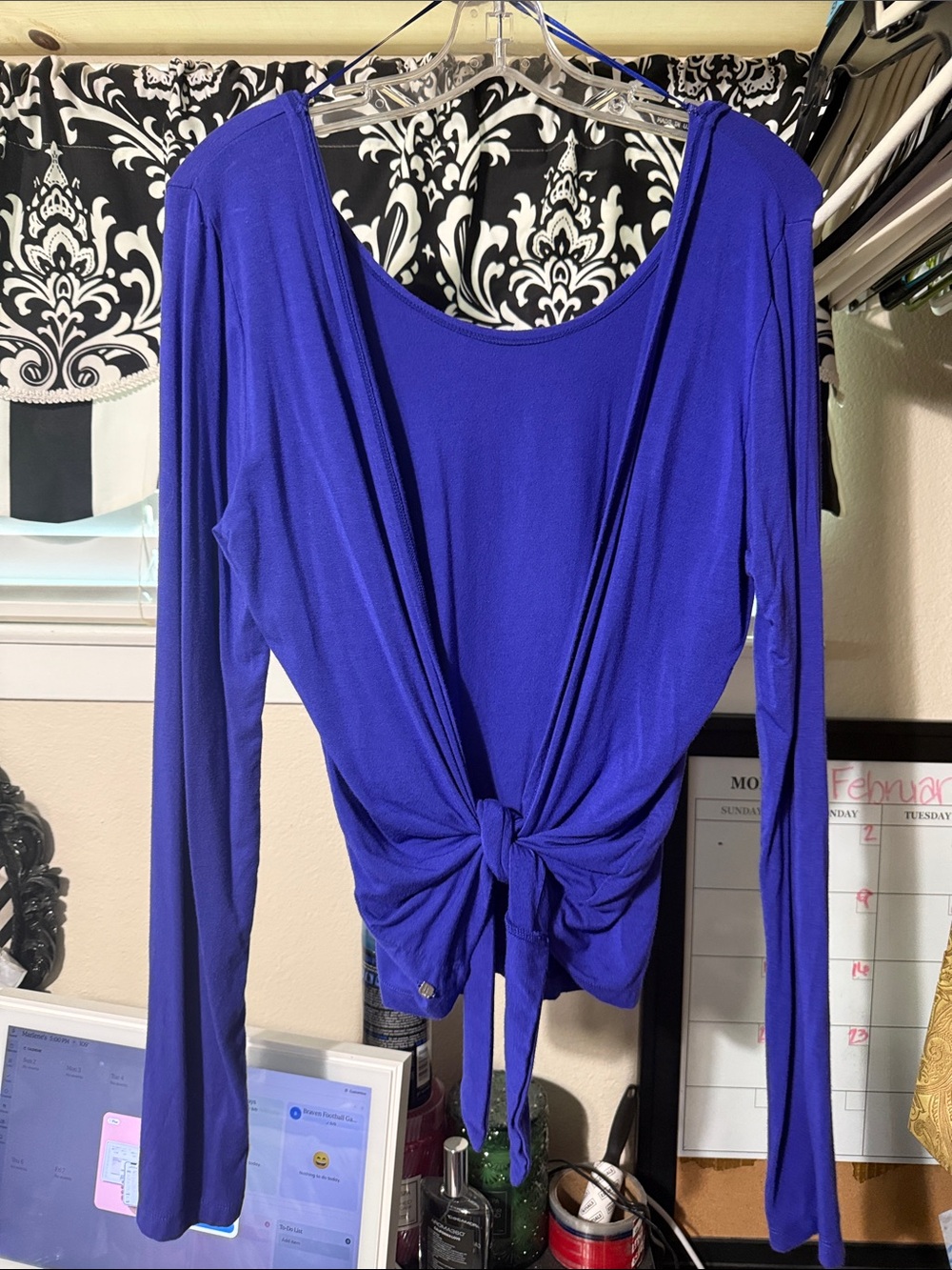 Fabletics Royal Blue Long-Sleeve Tie-Front Top